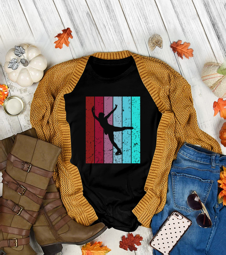 Rollerblading Funny Retro Vintage Ska Silhouette Background T-Shirt