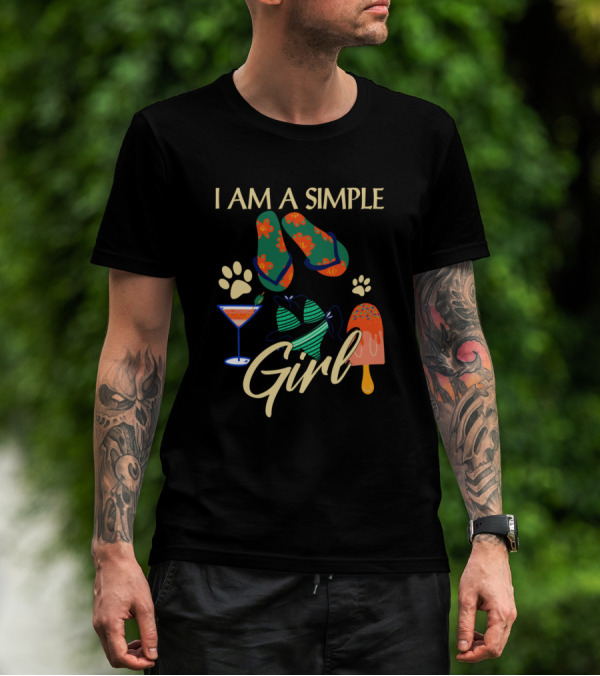 I Am A Simple Girl Loves Flip Flops Dog Paw Martini Popsicle T-Shirt