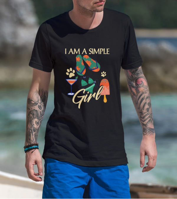 I Am A Simple Girl Loves Flip Flops Dog Paw Martini Popsicle T-Shirt