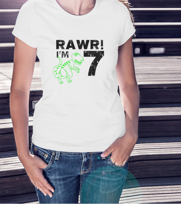 RAWR I'm 7 Dinosaur Birthday 7th Seven Year Old T-Shirt