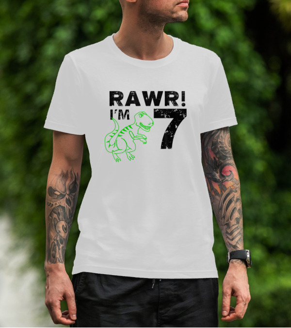 RAWR I'm 7 Dinosaur Birthday 7th Seven Year Old T-Shirt