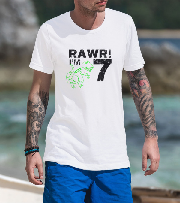 RAWR I'm 7 Dinosaur Birthday 7th Seven Year Old T-Shirt