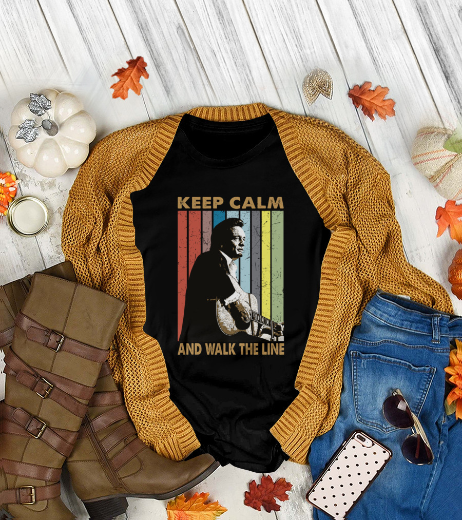 Keep Calm and Walk the Line Retro Johnny Cash Music T-Shirt