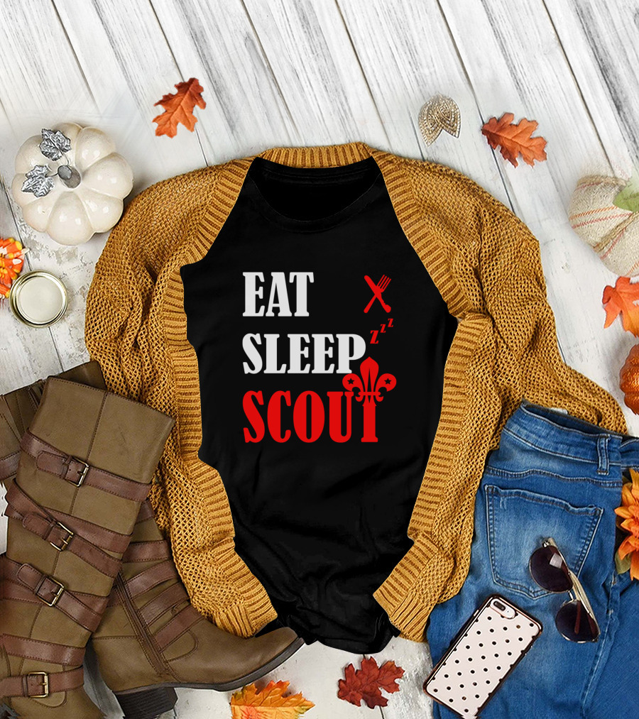 EAT SLEEP SCOUT Fork Knife Zzz Fleur-de-Lis T-Shirt