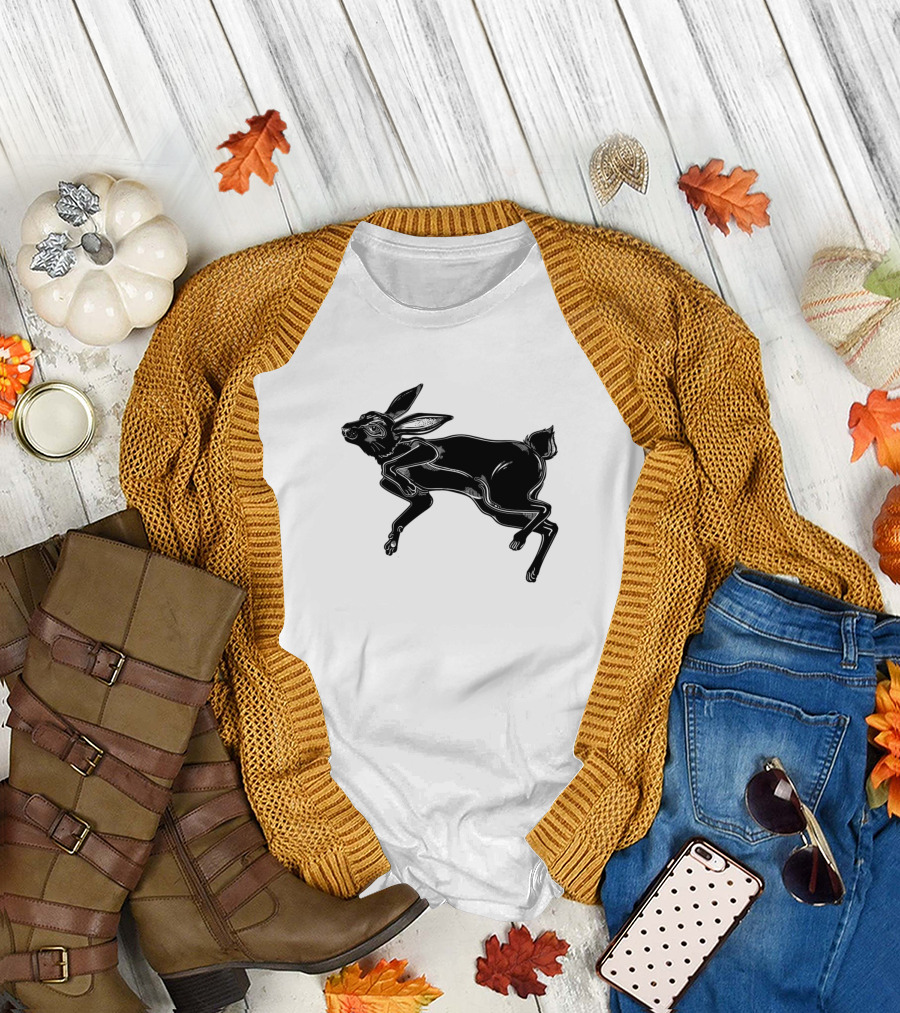 Agile Black Hare or Rabbit Running or Jumping T-Shirt