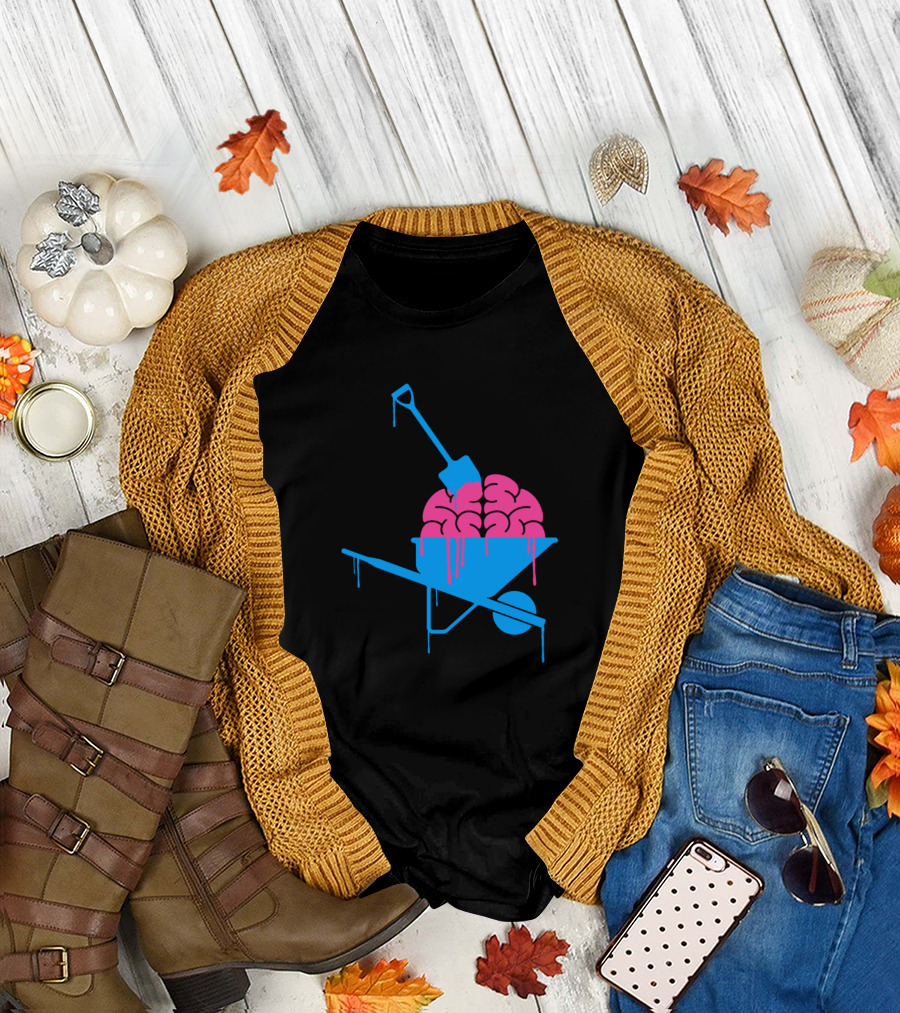 Brain Barrow Dripping Blue and Pink Wheelbarrow with Brain T-Shirt