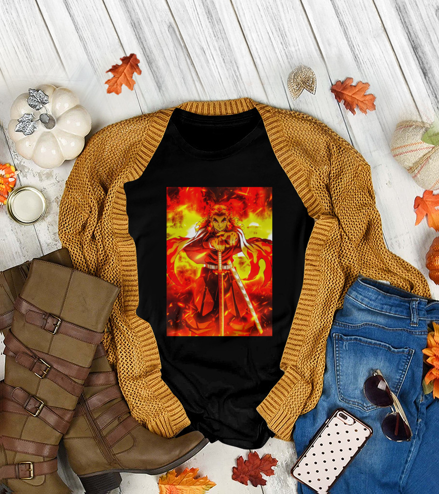 Flame Pillar Rengoku Demon Slayer Kimetsu No Yaiba Anime Fiery Sword T-Shirt