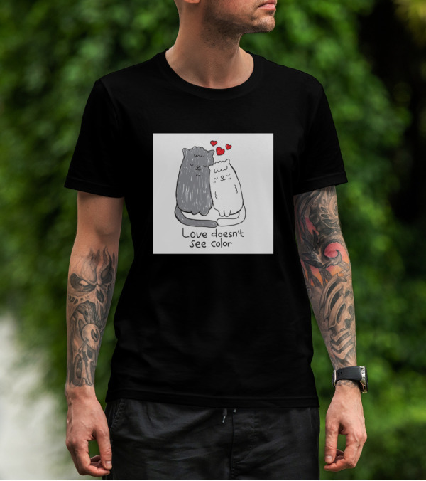 Love Doesn't See Color Cats And Hearts T-Shirt