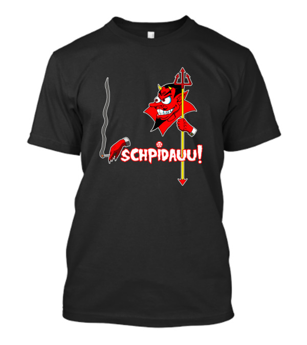 SCHPIDAUU Cartoon Devil Smoking With Pitchfork T-Shirt