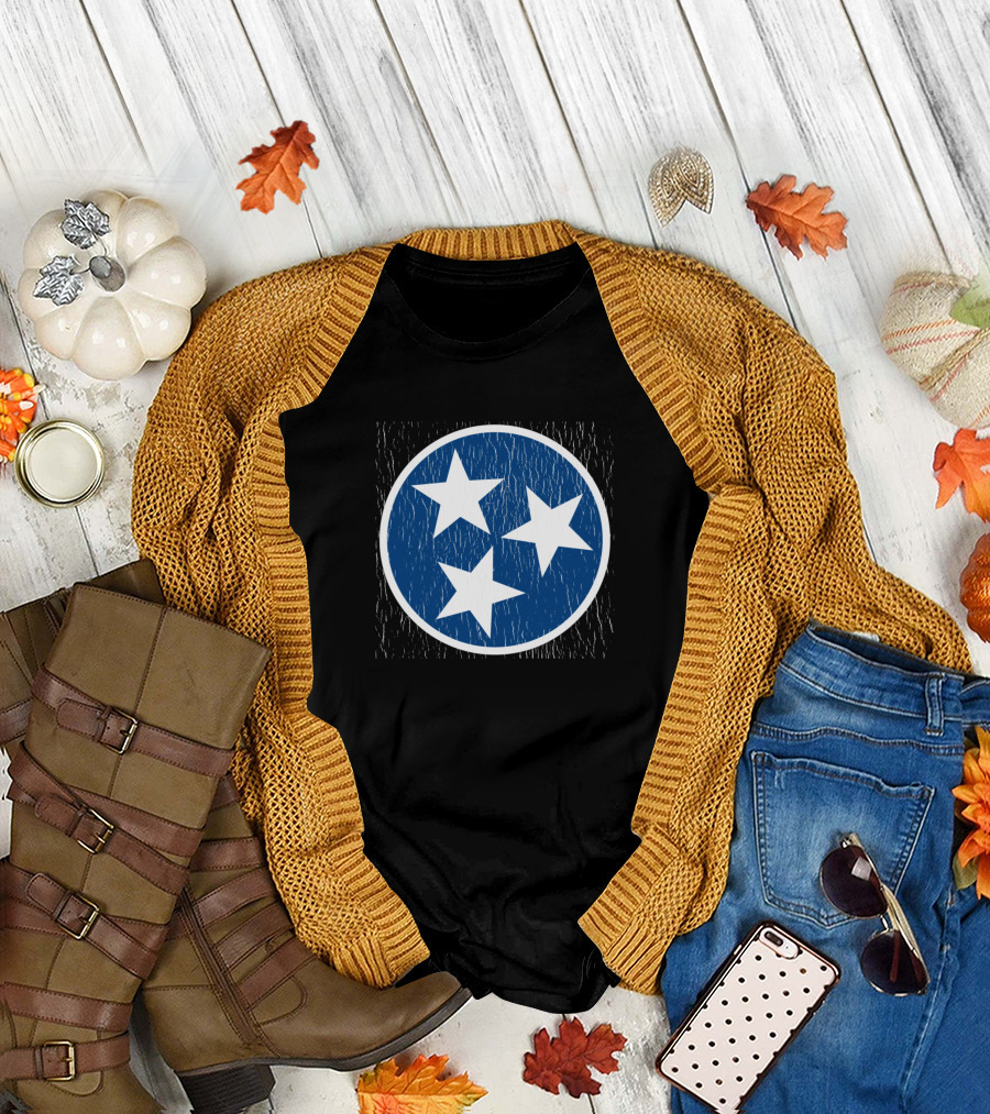 State Of Tennessee Flag Blue Circle Three Stars T-Shirt
