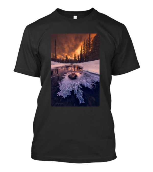The View Of Snow River At Sunset With Frosty Ice Formation T-Shirt