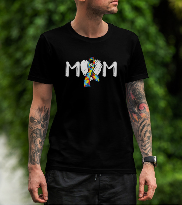 Autism Mom Support Awareness Puzzle Ribbon Heart T-Shirt