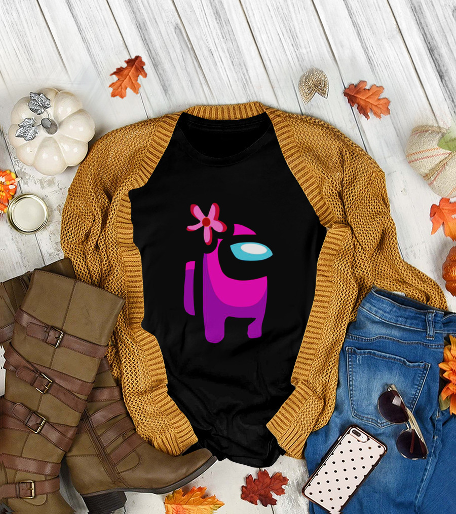 Among Us Pink Crewmate with Flower Accessory T-Shirt