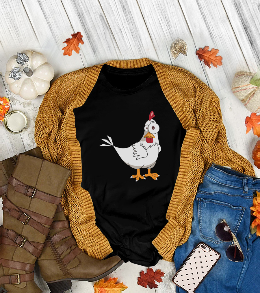 Funny Cartoon White Chicken Illustration for Boys T-Shirt