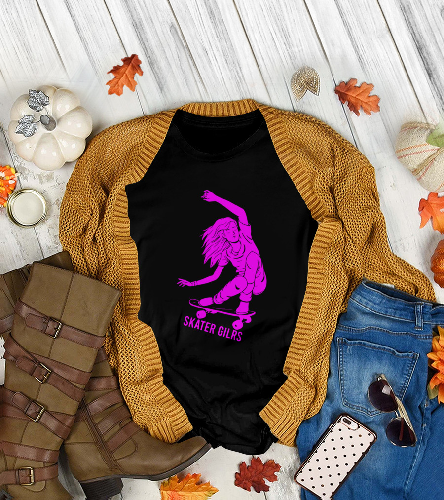 Skater Girls Skateboarder Graphic Pink T-Shirt