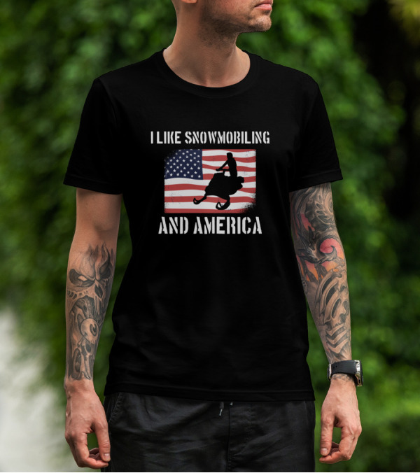 I Like Snowmobiling And America Flag Rider T-Shirt