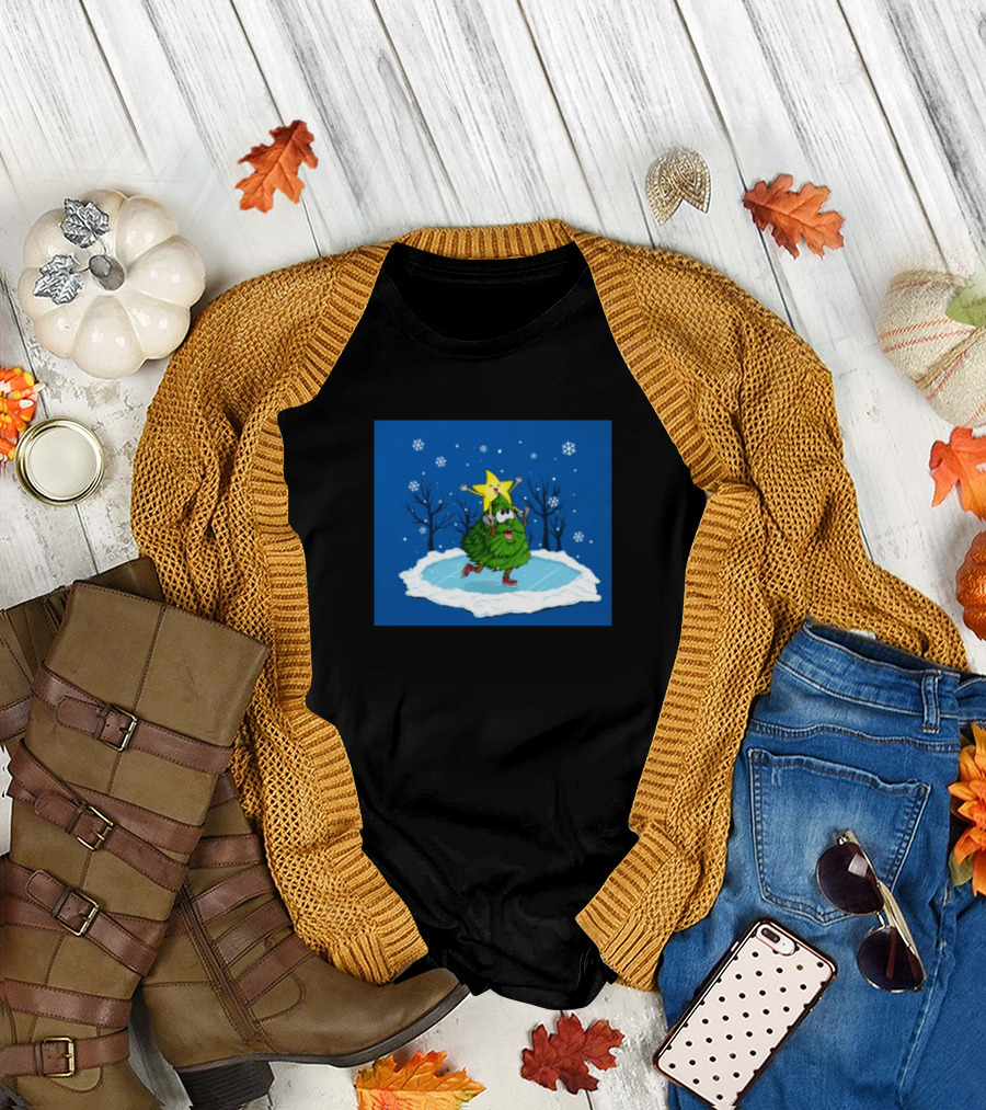 Ice Skating Christmas Tree and Star Friends T-Shirt