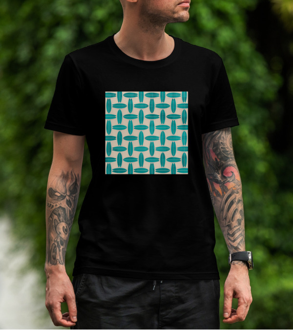 Teal Surfboard Pattern On Square T-Shirt