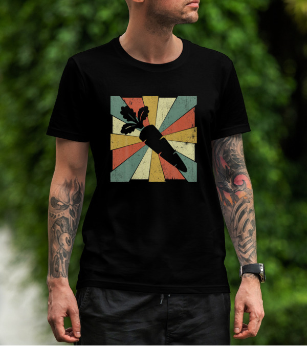 Vintage Carrot Vegetables Retro Sunburst Background T-Shirt