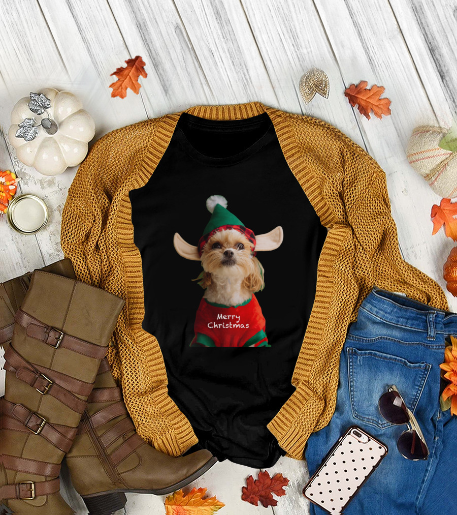 Merry Christmas Cute Elf Dog T-Shirt