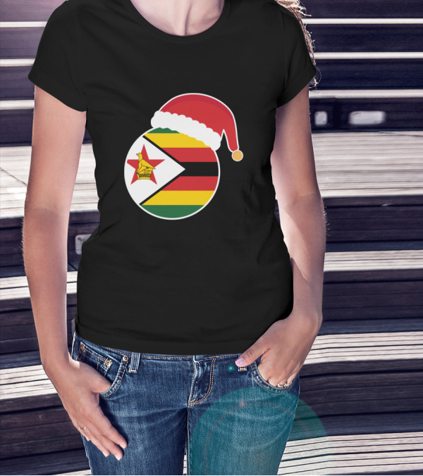 Christmas Zimbabwe Flag Santa Hat T-Shirt