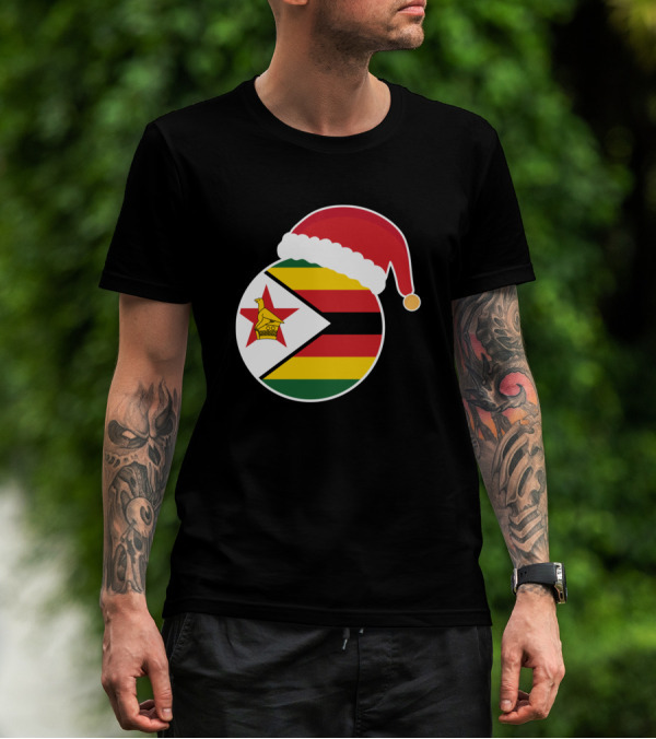 Christmas Zimbabwe Flag Santa Hat T-Shirt