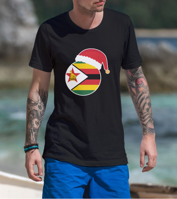 Christmas Zimbabwe Flag Santa Hat T-Shirt