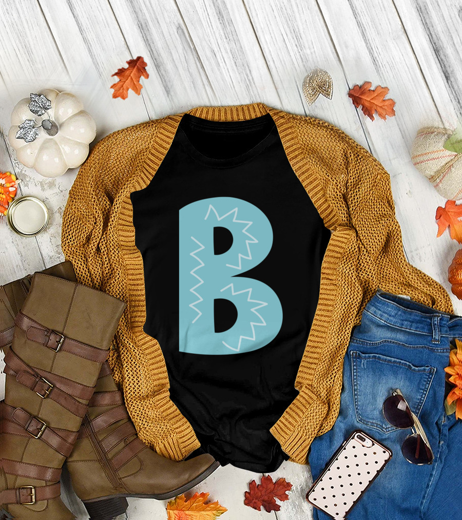 Letter B Forest Alphabet Blue Zigzag T-Shirt