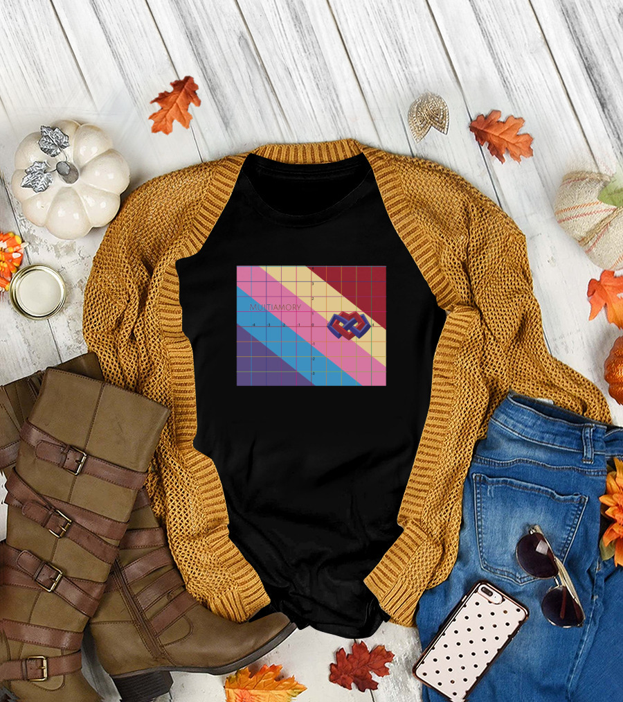 Multiamory Polyamory Pride Grid Design with Heart Knot T-Shirt
