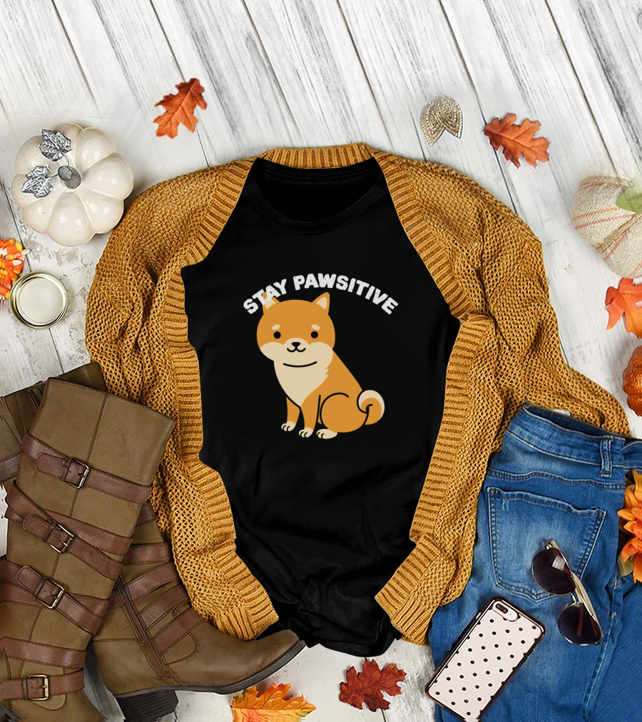 Stay Pawsitive Shiba Inu Sitting T-Shirt