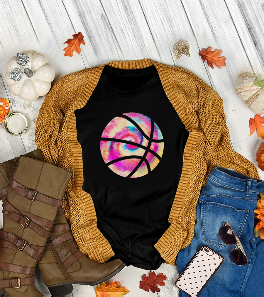Basketball Rainbow Tie Dye Spiral Burst T-Shirt