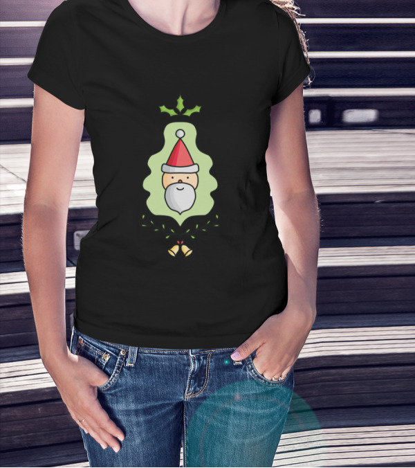 Cute Cartoon Santa Claus With Holly And Bells Christmas Season T-Shirt