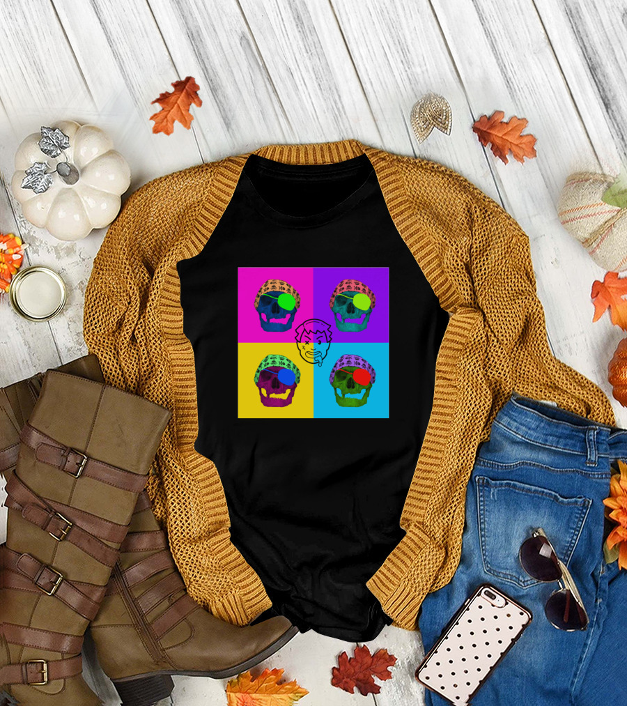 Scary Skeleton Psychedelic Skull Pop Art Quadruple T-Shirt