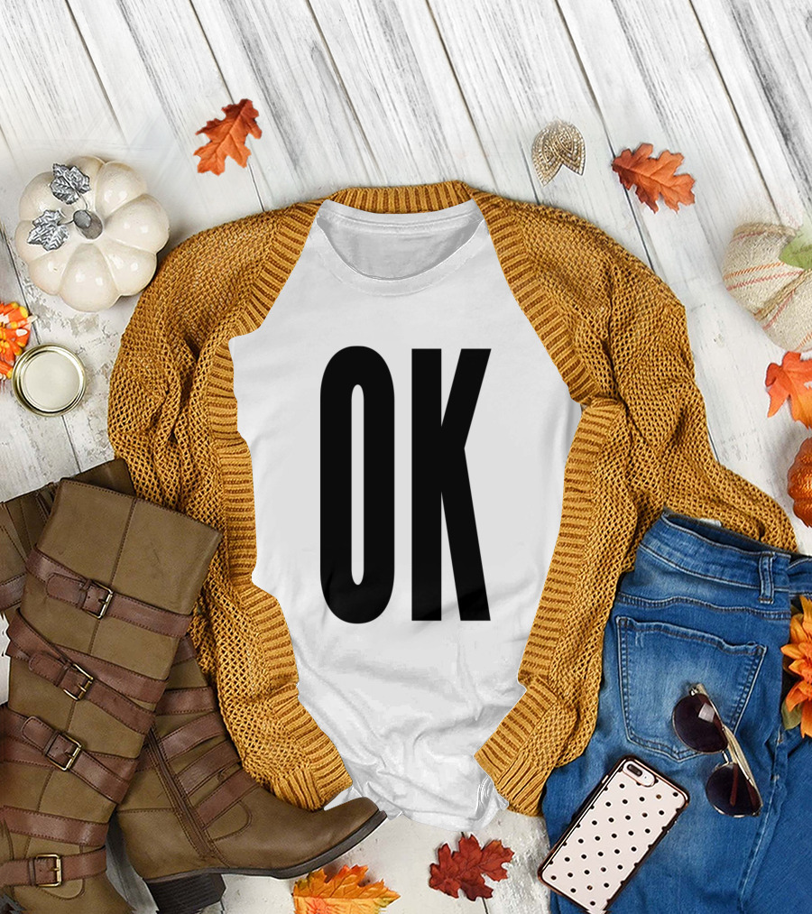 OK Bold Text Minimalist Black T-Shirt