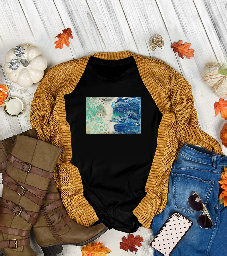 Aqua Blue Ocean Wave Swipe Marble Flow T-Shirt