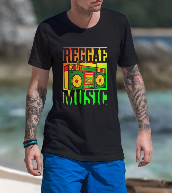 Reggae Music Boombox Vintage Jamaican Vinyls T-Shirt