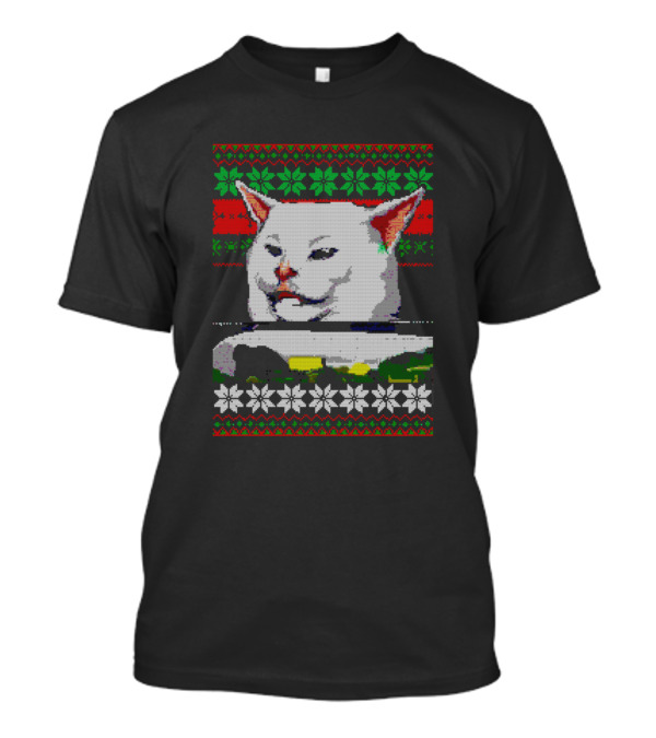 Woman Yelling At A Cat Meme Christmas Sweater Ugly Holiday T-Shirt
