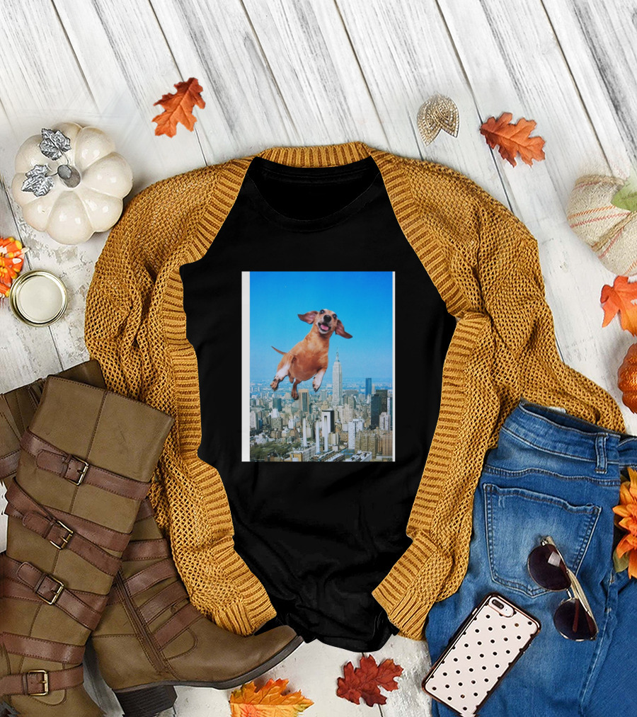 Flying Dachshund Over New York City Skyline T-Shirt