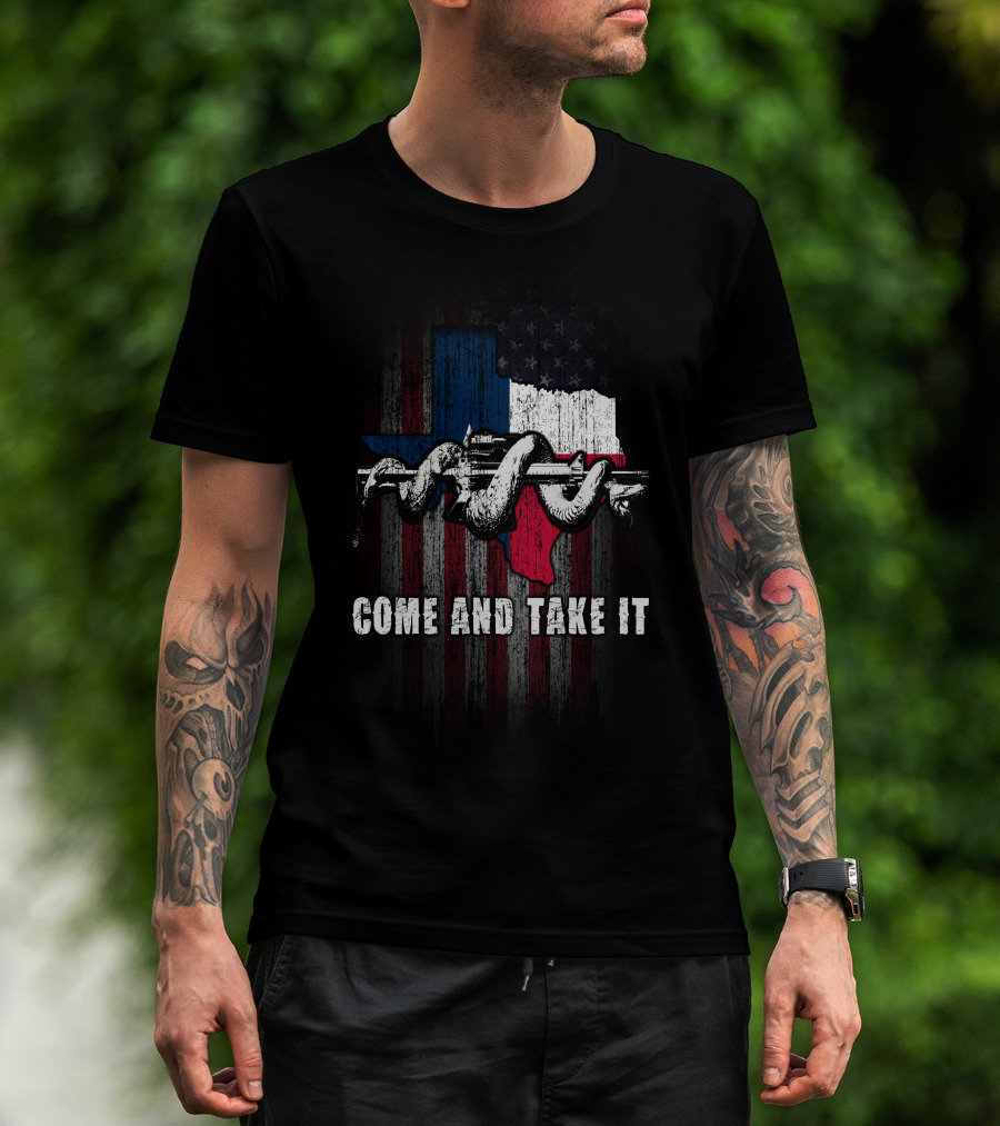 Come And Take It Snake Rifle Texas Flag American Flag T-Shirt