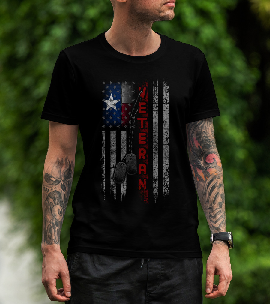 Texas Veteran American Flag Dog Tags T-Shirt