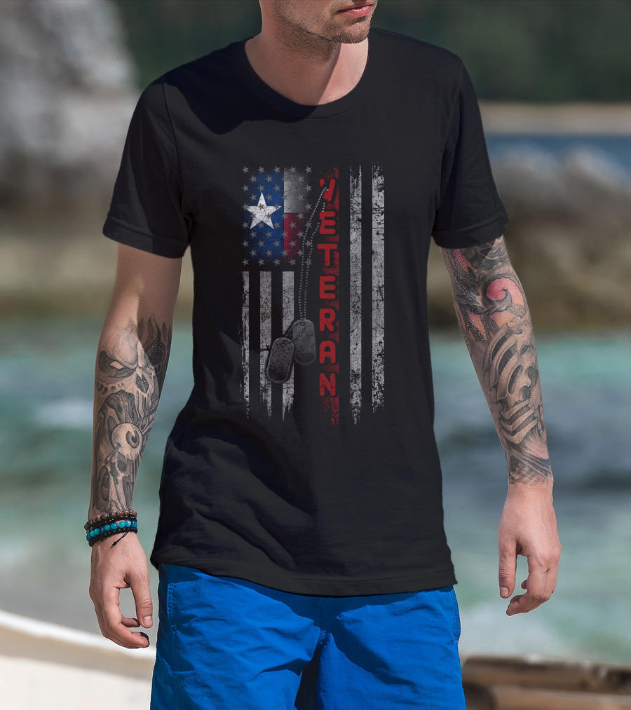 Texas Veteran American Flag Dog Tags T-Shirt