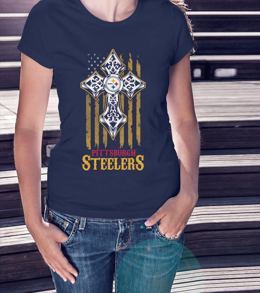 Pittsburgh Steelers Cross American Flag T-Shirt