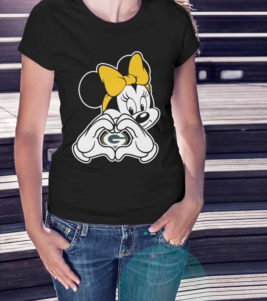 Minnie Mouse Green Bay Packers Heart Hands T-Shirt