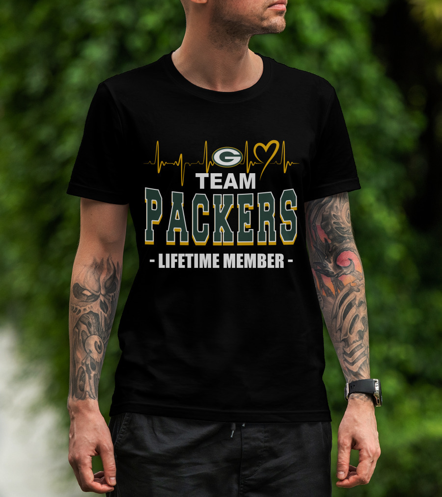 Team Packers Lifetime Member Green Bay Packers Heartbeat T-Shirt