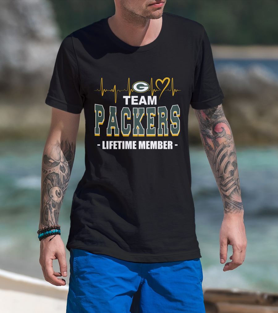 Team Packers Lifetime Member Green Bay Packers Heartbeat T-Shirt