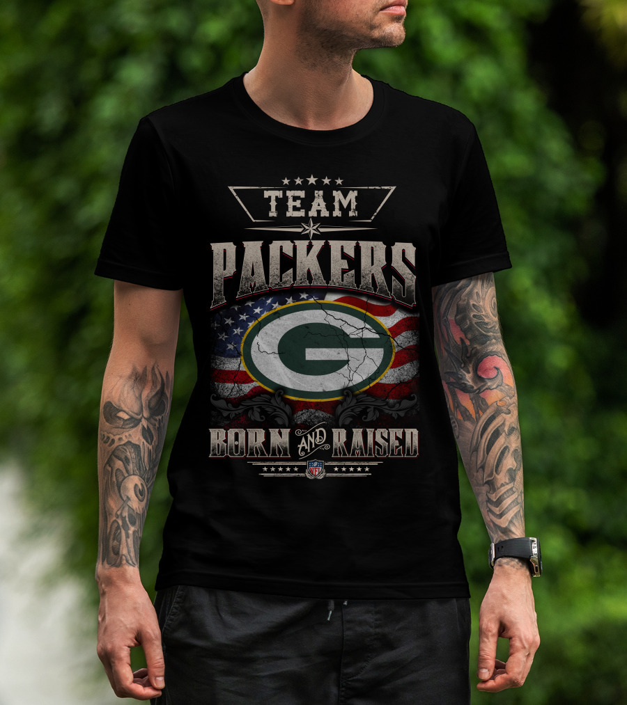 Team Packers Born And Raised Usa Flag Nfl T-Shirt
