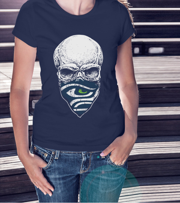 Seattle Seahawks Skull Bandana Logo Face T-Shirt