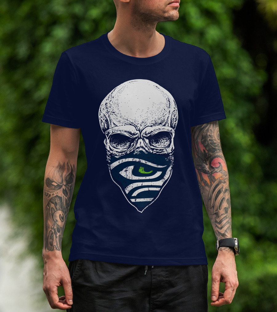Seattle Seahawks Skull Bandana Logo Face T-Shirt
