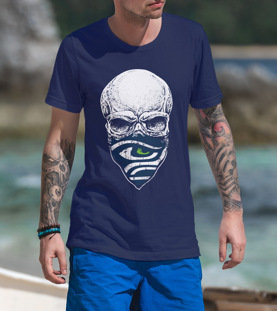 Seattle Seahawks Skull Bandana Logo Face T-Shirt