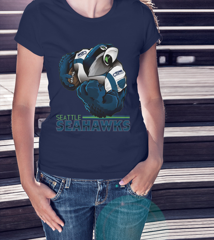 Seattle Seahawks Powerful Mascot With Football Iconic Team Spirit T-Shirt